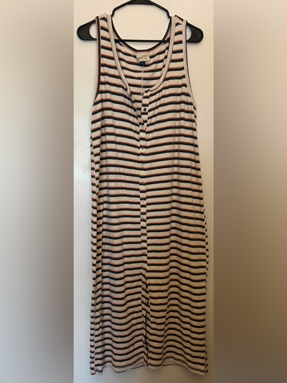 Universal Thread Cream, Black and Brown Striped Button-Front Midi Dress